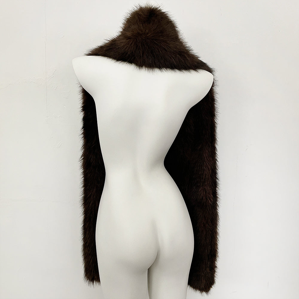 OFTBUY Luxury Long-Line Faux Fur Gilet - Premium Vegan Fox Fur Sleeveless Overcoat with Oversized Shawl Collar