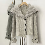 OFTBUY New Spring Autumn Top Cardigan Clothing Female Short Slim Real Fox Fur Knitted Sweater Women Real Fur Knittig Jacket Lady