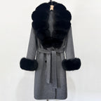 OFTBUY Wholesale New Autumn Winter Clothes Long Natural Woolen Coat Women Fashion Warm 100% Wool Real Fox Fur Jacket Overcoat