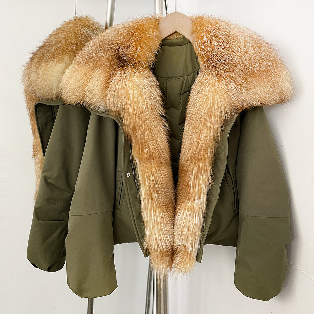 OFTBUY New Winter Warm Thickened Clothing Female Natural Fur Puffer Jacket Women's Dcuk Down Coat with Big Real Fox Fur Collar