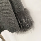 OFTBUY New Women's Knit Sweater with Real Fox Fur Accents V-Neck Loose Fit Warm Winter Fashion Warm Pullover Outerwear Jacket