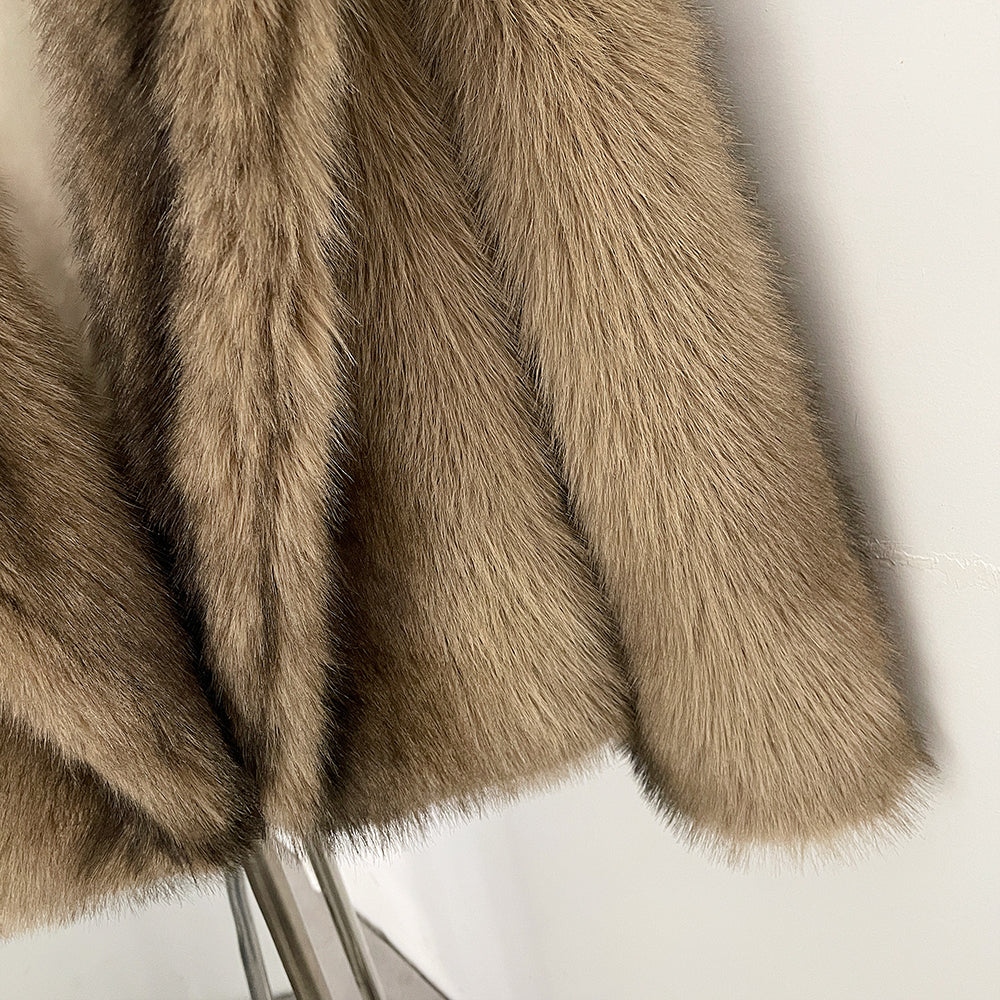 OFTBUY Luxury Hooded Faux Fur Jacket - Premium Vegan Silver Fox Style Cropped Winter Coat