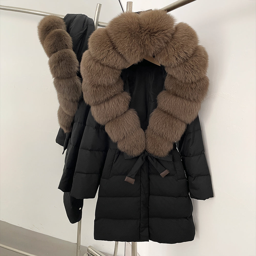 OFTBUY New Winter Genuine Fox Fur Hooded Puffer Coat Women Women's White Duck Down Jacket Outerwear Female Fashion Parkas