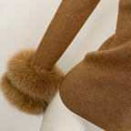 OFTBUY Luxury Mock Neck Ribbed Knit Top with Oversized 100% Real Fox Fur Cuffs