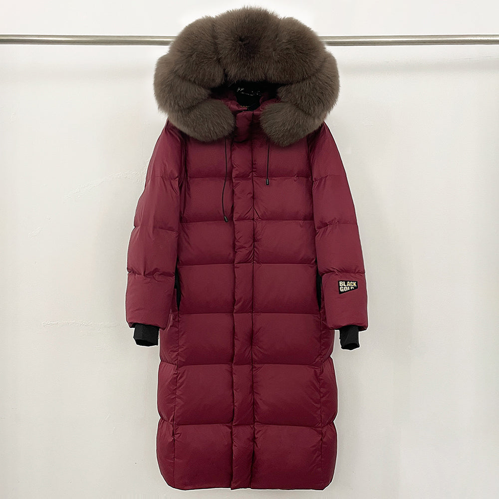 OFTBUY Natural Fox Fur Coat New Winter Clothes Women Fashion Long Hooded White Duck Down Overcoat Real Fur Puffer Jacket Female