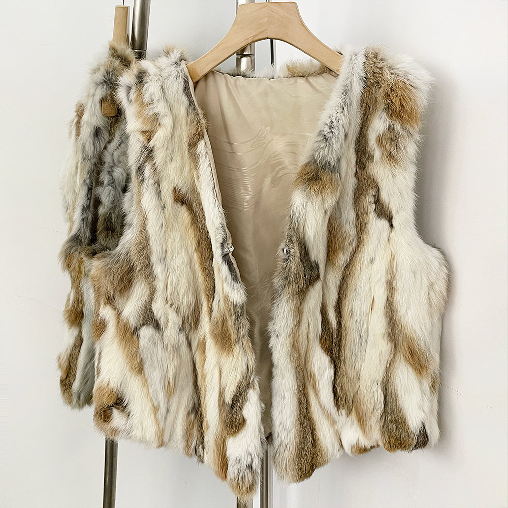 OFTBUY New Autumn Winter Clothes Outerwear Women Natural Patchwork Real Rex Rabbit Fur Vest V-Neck Natural Fur Waistcoat Female