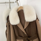 OFTBUY New Winter Real Fur Collar Clothes Women Patchwork Double-faced Woolen Cashmere Coat Real Fox Fur Cuff Wool Jacket Female