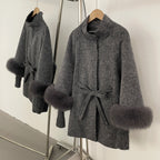 OFTBUY High Collar Belt Real Fox Fur Wool Coat Female New Autumn Winter Knitted Sleeves Woolen Clothes Women Alpaca Loose Jacket