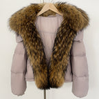 OFTBUY Ultra-Luxury 90% Duck Down Puffer Jacket with Oversized Real Fox & Raccoon Fur Collar