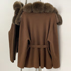 OFTBUY New Women's Knit Cardigan with Oversized Real Fox Fur Collar Belt Luxury Warm Winter Outerwear Sweater Jacket Female
