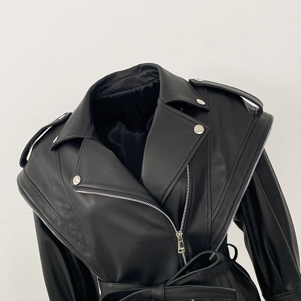 OFTBUY New Autumn Shoulder Leather Jackets Real Sheepskin Jacket Design Biker Leather Jacket Lady Genuine Leather Jacket Women