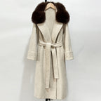 OFTBUY Belted Warm Winter Elegant Fashion Outerwear Female New Women's Double-Faced Wool Coat with Large Real Fox Fur Collar