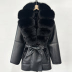 OFTBUY Large Natural Fox Fur Coat New Women Thick Warm Retro Faux Lamb Fur Jacket Belt Winter Female Parkas Outwear