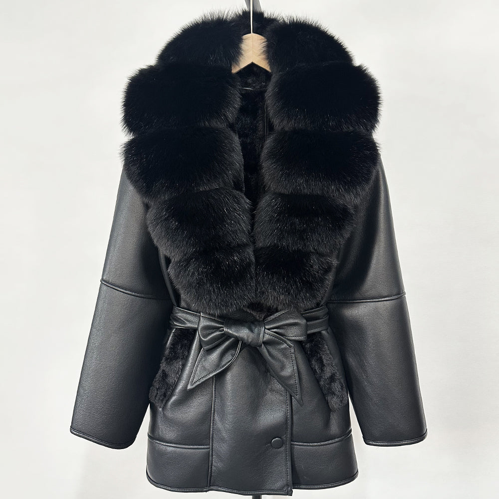 OFTBUY Large Natural Fox Fur Coat New Women Thick Warm Retro Faux Lamb Fur Jacket Belt Winter Female Parkas Outwear