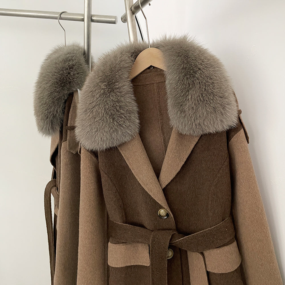 OFTBUY New Fashion Autumn Winter Clothes Women Real Fox Fur Wool Jacket Female Long Patchwork Double-faced Woolen Cashmere Coat