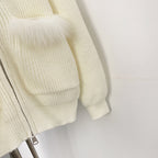OFTBUY Zipper Pockets Warm Winter Fashion Casual Outerwear Sweater Female New Women's Knit Hoodie with Real Fox Fur Trim