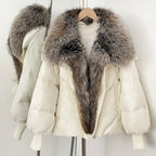 OFTBUY New Puffy Sleeve Warm Loose Puffer Jacket Winter Luxury Outerwear Women's Duck Down Jacket with Large Real Fox Fur Collar