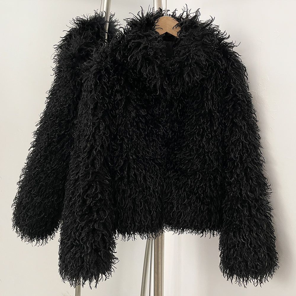 OFTBUY Wholesale Faux Fur Coat Female Artificial Mongolian Sheep Fur Fluffy Jacket Women New Winter Thickened Warm Outerwear Lady