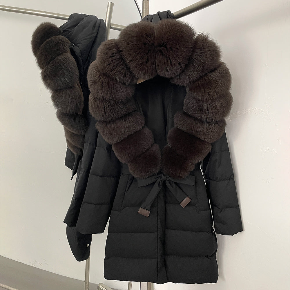 OFTBUY New Winter Genuine Fox Fur Hooded Puffer Coat Women Women's White Duck Down Jacket Outerwear Female Fashion Parkas