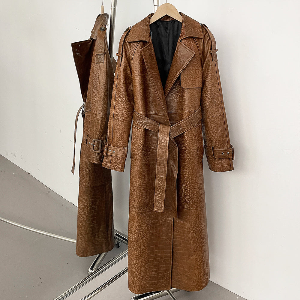 OFTBUY Hot Sales Fashion New Spring Autumn Real Leather Clothing Women's Long Belt Genuine Leather Jacket Female Black Coat