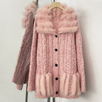 OFTBUY New Spring Warm Top Knitted Clothing Female Oversize Resl Fox Fur Cardigan Sweater Coat Women Loose Knitting Knitwear