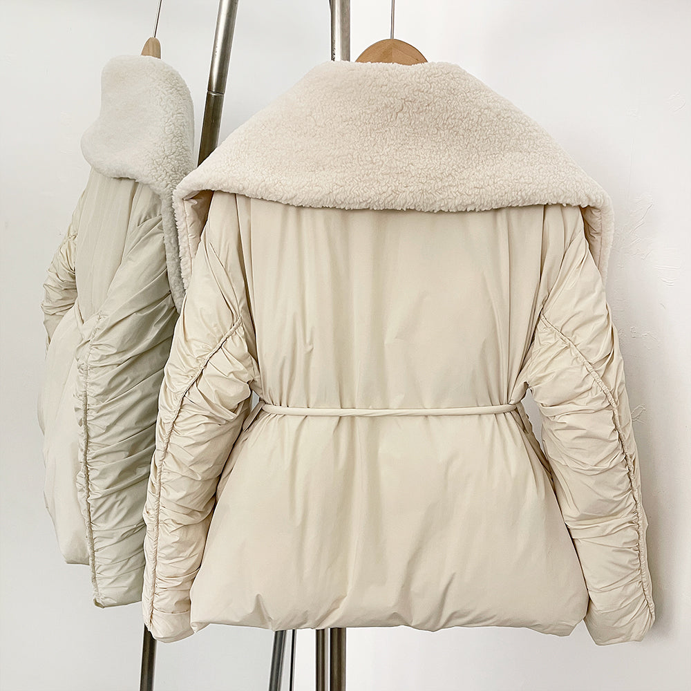 OFTBUY New Autumn Winter Clothes Women Luxury Big Collar White Duck Down Coat Female Lapel Sashes Thick Warm Puffer Jacket