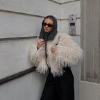 OFTBUY Cropped Faux Mongolia Sheep Fur Jacket