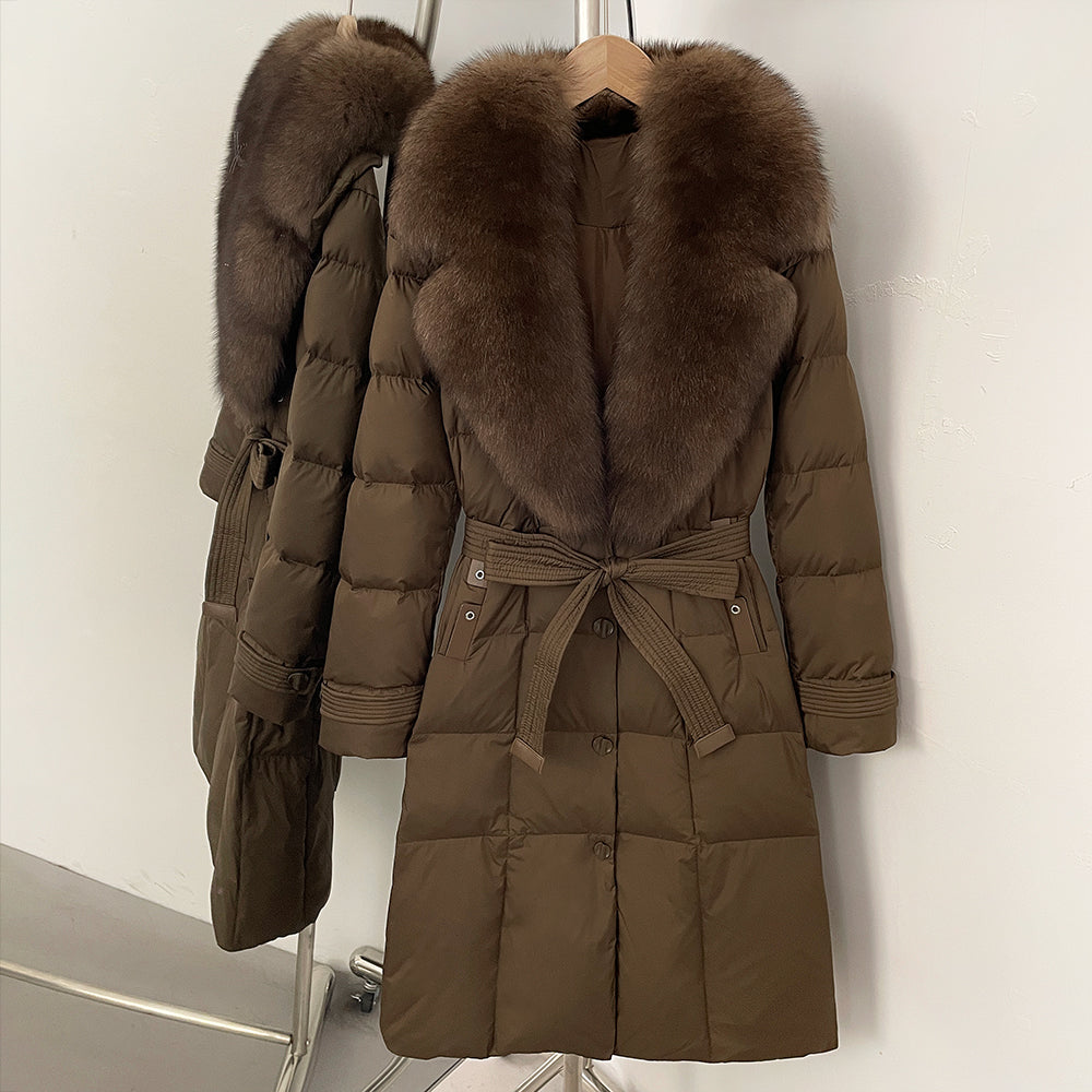 OFTBUY New Winter Real Fox Fur Long Clothes Women Belt Thickened Warm Natural Fur Duck Down Female Luxury Fashion Puffer Jacket