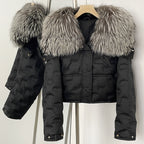 OFTBUY Thickened Warm Fluffy Real Fox Fur Puffer Jacket Women Short Long Sleeve White Duck Down Coat Female New Winter Clothing