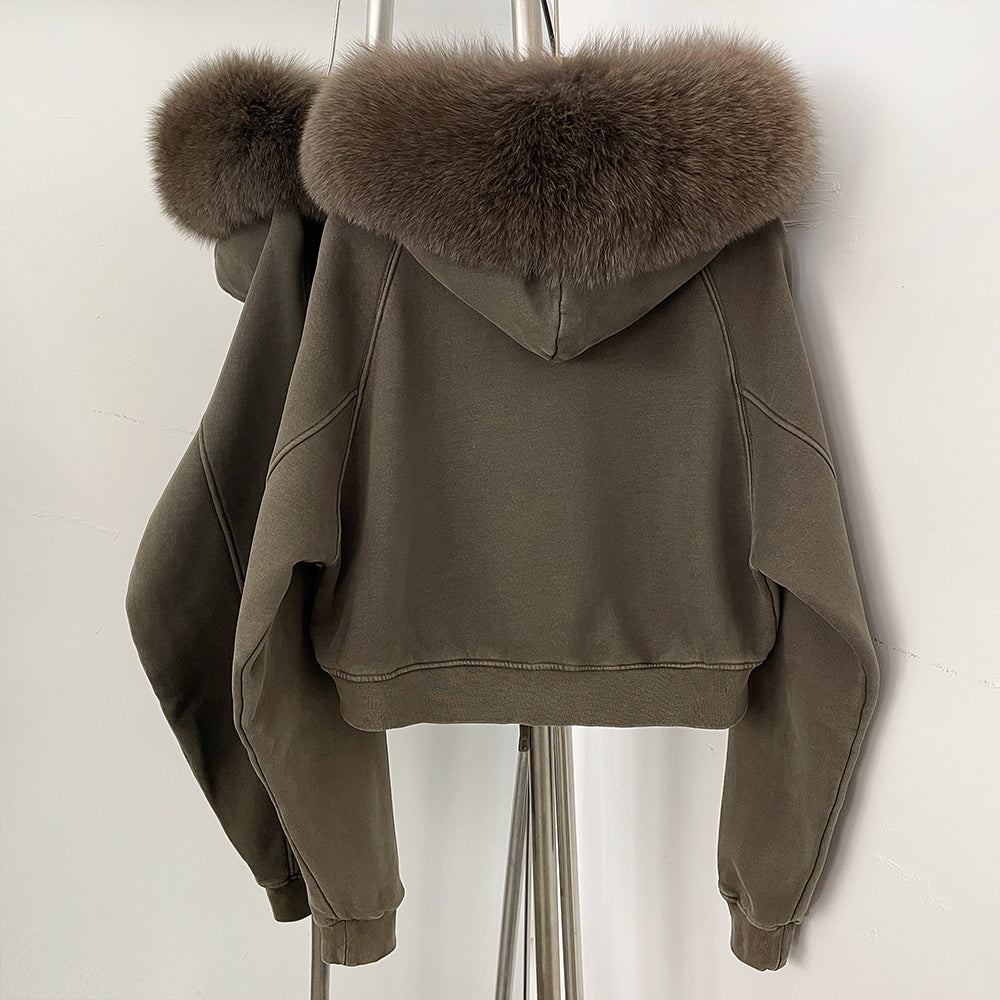 OFTBUY Casual Y2K Hoodie Real Fox Fur Collar Thickened Streetwear Hiphop Hoodie Sweatshirt Vintage Rock Goth Loose Punk Jacket