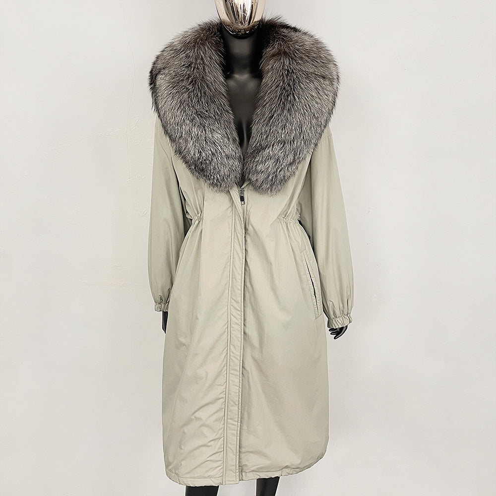OFTBUY New Zipper Autumn Winter Clothes Women Natural Fox Fur Collar Goose Down Coat Long Warm Thickened Real Fur Puffer Jacket