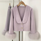 OFTBUY V-neck Single Breasted Woolen Jacket Short Real Fox Fur Wool Coat Women New Fashion Autumn Winter Top Clothes Female