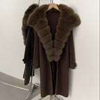 OFTBUY New Autumn Winter Knit Clothing Female Long Big Real Fox Fur Collar Sweater Women Warm Fashion Elegant Cardigan Coat