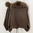 OFTBUY Women's Faux Fur Collar Knit Zip Up Jacket Brown Loose Warm Winter Sweater Coat Female Fashion Casual Cardigan Outerwear