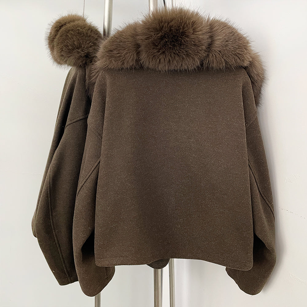 OFTBUY Women's Faux Fur Collar Knit Zip Up Jacket Brown Loose Warm Winter Sweater Coat Female Fashion Casual Cardigan Outerwear