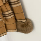 OFTBUY New Women's Double Face Wool Coat Plaid Pattern Real Fox Fur Cuffs Wide Collar Belted Waist Warm Winter Elegant Outerwear