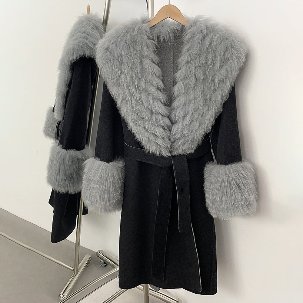 OFTBUY Long Wool Coat Female New Autumn Winter Real Fox Fur Top Clothes Women Thick Warm Natural Fur Double-sided Woolen Jacket