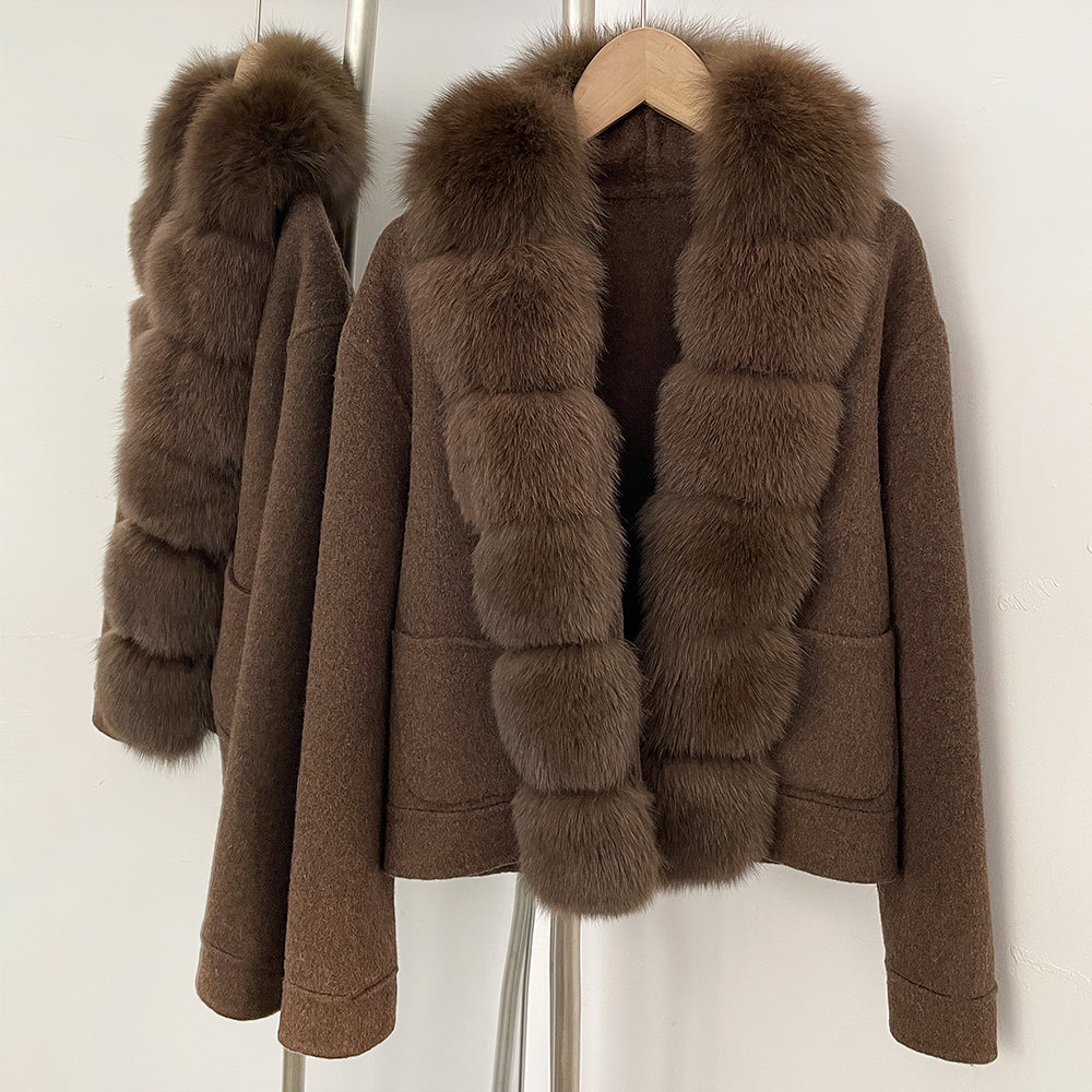 OFTBUY New Autumn Warm Winter Woolen Clothes Outerwear Women's Wool Coat with Real Fox Fur Trim Luxury Jacket with Natural Fur