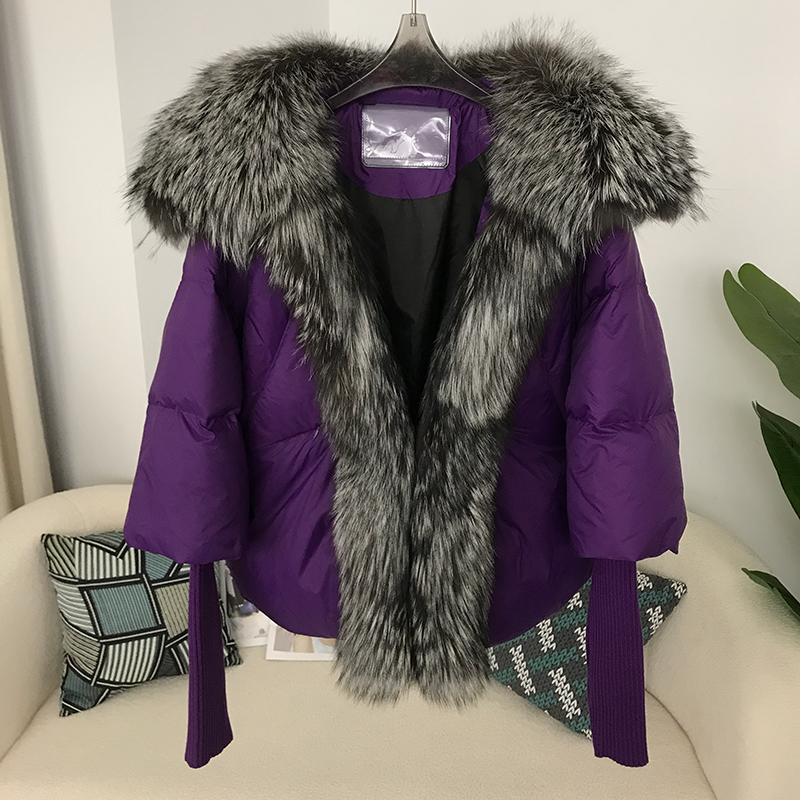 OFTUBY White Duck Down Jacket Winter Women Warm Loose Coat Natural Real Fox Fur Collar Thick Luxury Outerwear New Fashion
