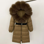 OFTBUY New Natural Thick Warm Duck Down Coat Female Long Winter Jacket Women Real Big Fox Fur Collar Belt Loose Puffer Parka