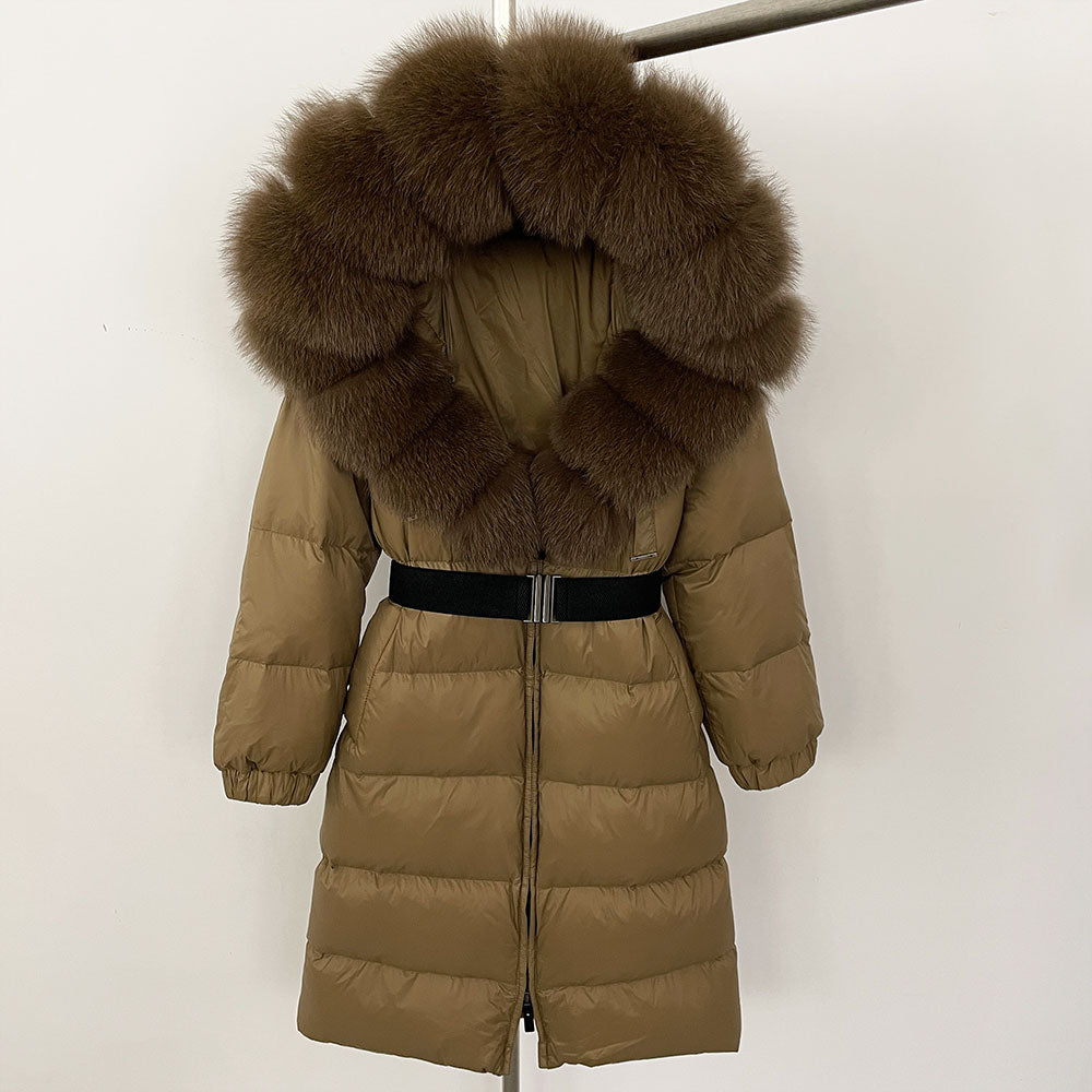 OFTBUY New Natural Thick Warm Duck Down Coat Female Long Winter Jacket Women Real Big Fox Fur Collar Belt Loose Puffer Parka