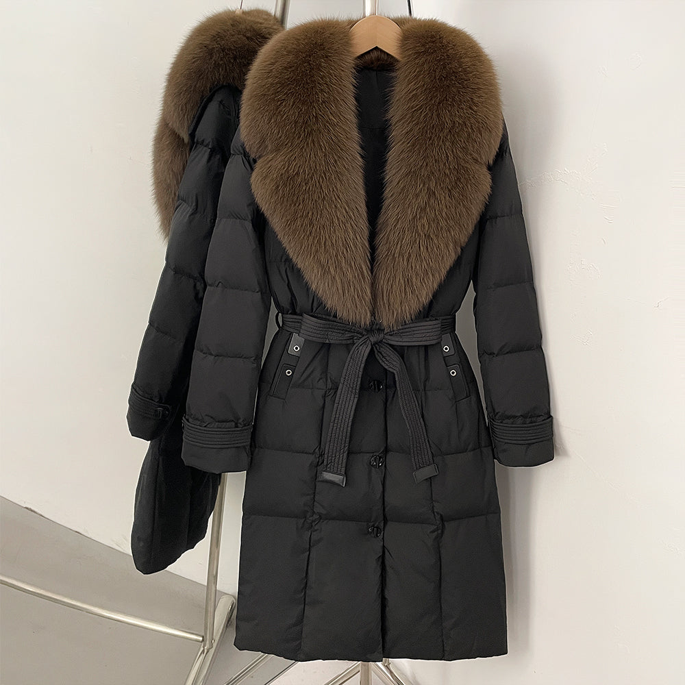OFTBUY New Winter Real Fox Fur Long Clothes Women Belt Thickened Warm Natural Fur Duck Down Female Luxury Fashion Puffer Jacket