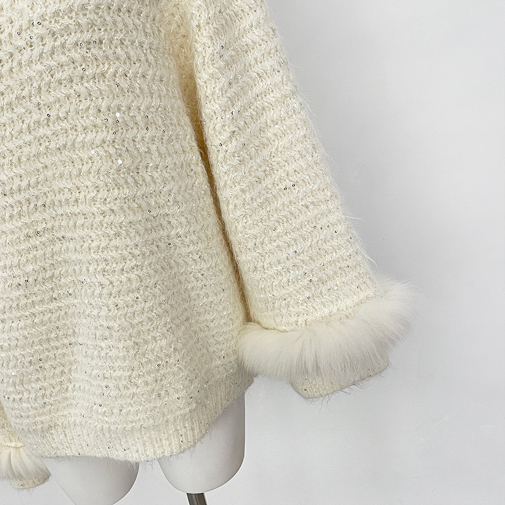 OFTBUY New Spring Autumn Light Top Clothes Female One-length Shoulder Pullovers Knitting Coat Women Real Fox Fur Knitted Sweater