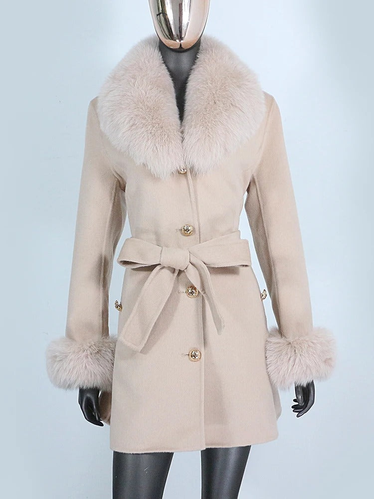 OFTBUY Double-sided Wool Coat Female New Autumn Winter Real Fox Fur Clothes Women Detachable Fur Cuffs Woolen Cashmere Jacket