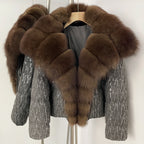 OFTBUY Sequined Duck Down Coat Female New Women's Short Puffer Jacket with Real Fox Fur Collar  Luxury Sparkly Winter Outerwear
