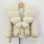 OFTBUY Luxury 90% Duck Down Puffer Jacket with Oversized Real Fox Fur Collar - Short Tiered Winter Coat