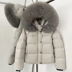OFTBUY New Autumn Winter Top Clothing Women Tnickened Warm Fluffy Puffer Jacket Femlae Hooded Real Fox Fur Collar Down Caot