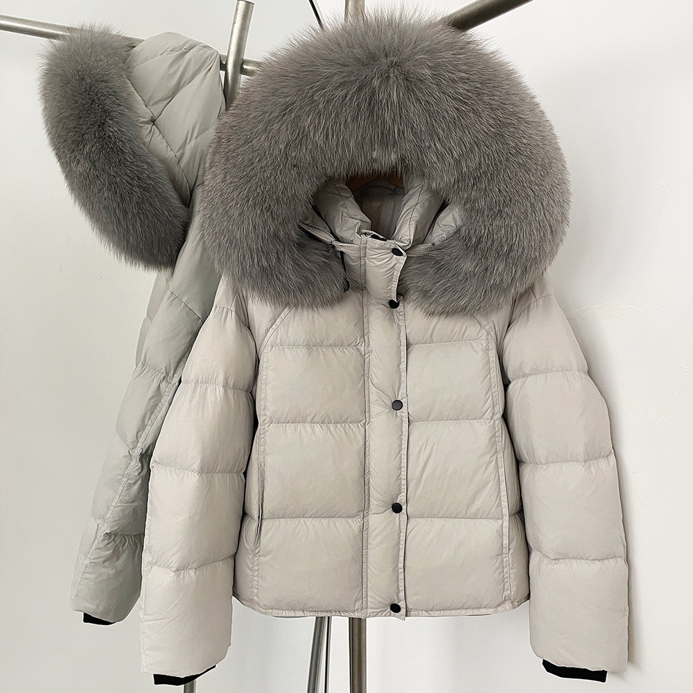 OFTBUY New Autumn Winter Top Clothing Women Tnickened Warm Fluffy Puffer Jacket Femlae Hooded Real Fox Fur Collar Down Caot