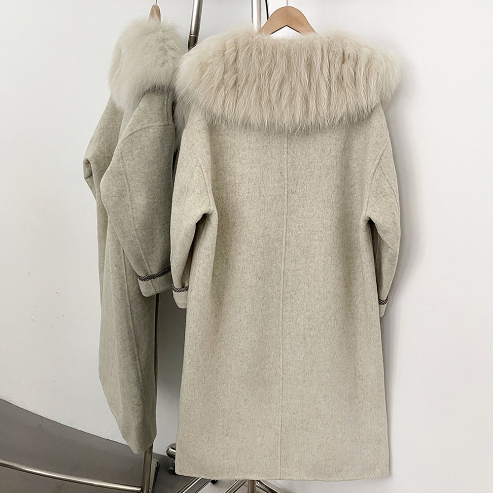 OFTBUY New Autumn Winter Clothes Women Long Real Fox Fur Wool Coat Female Natural Fur Collar Woolen Jacket Preppy Outerwear Lady