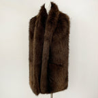 OFTBUY Luxury Long-Line Faux Fur Gilet - Premium Vegan Fox Fur Sleeveless Overcoat with Oversized Shawl Collar